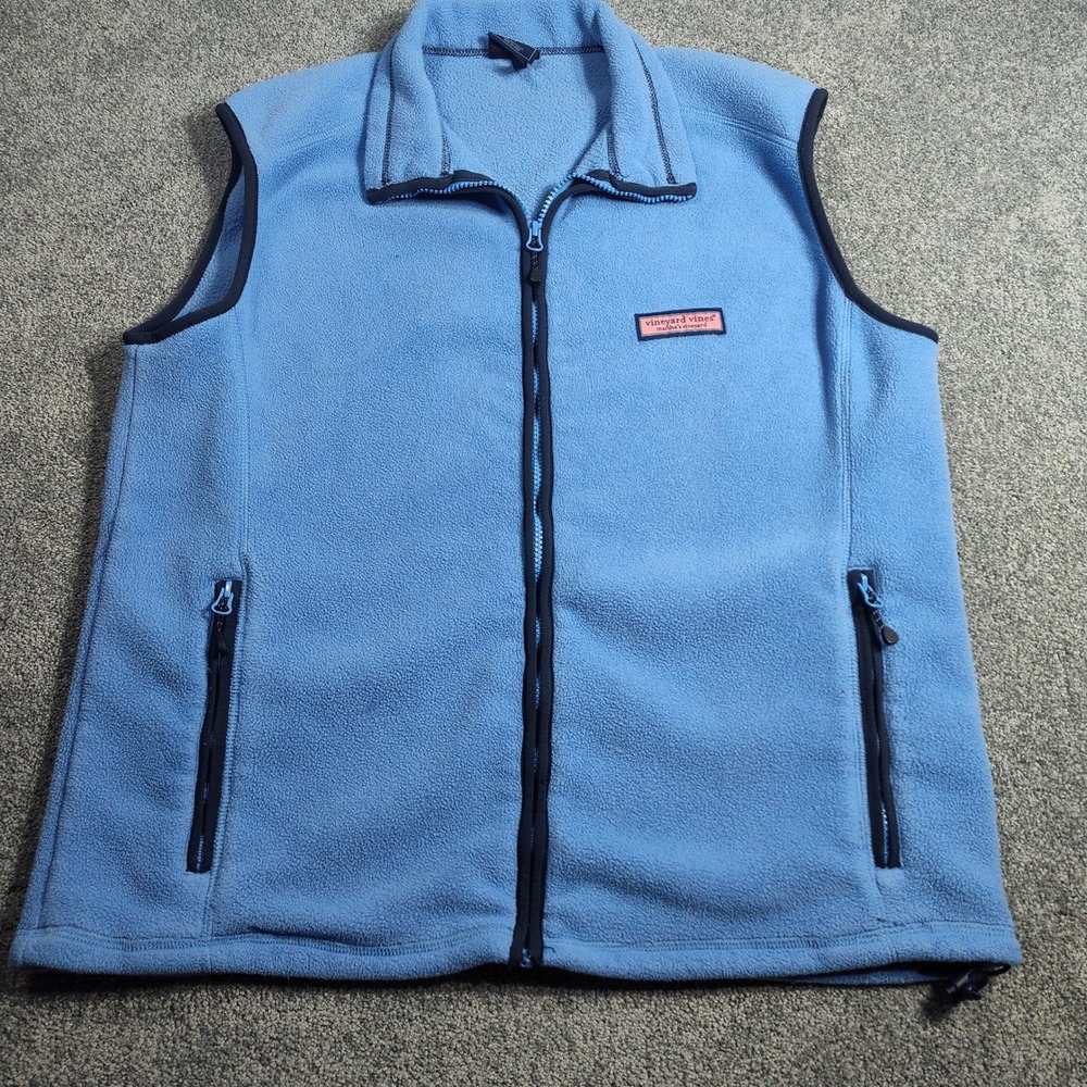 Vineyard Vines Vest Womens M Blue Fleece Full Zip Pockets Soft Lightweight Layer